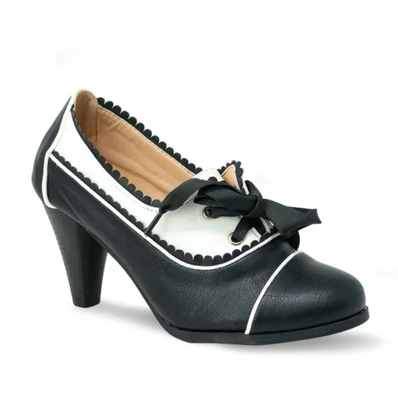 Chase & Chloe Women's Classic Lace Up Kitten Mid-Heel Round Toe Oxfords - Picture 3 of 4